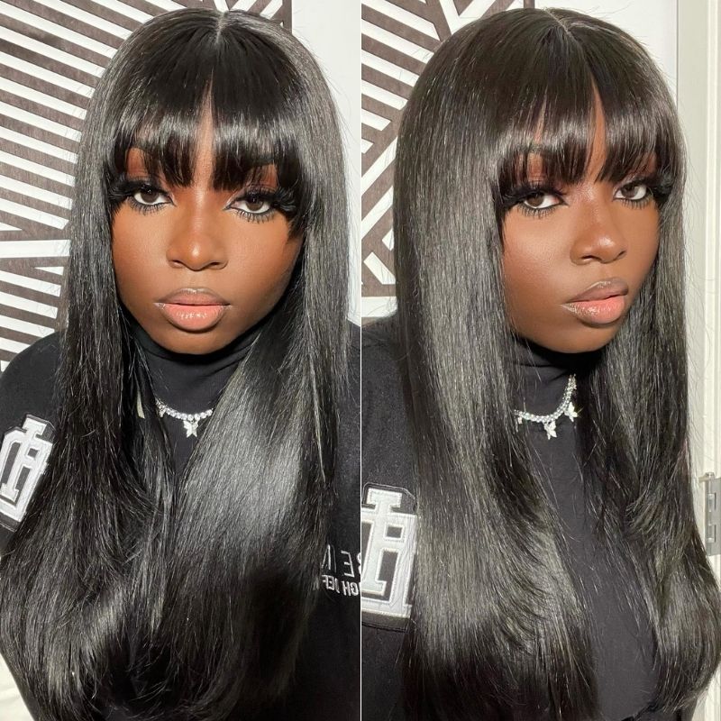 Stema 13X4 Transparent Lace Big Frontal Straight Wig With Bangs